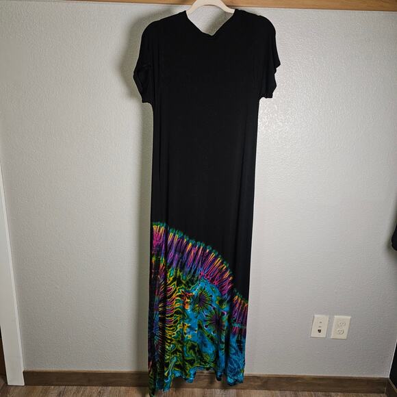 The Collection Royal Black Stretchy Jewel Tone Tie Die Short Sleeve Maxi  Large - Picture 3 of 11
